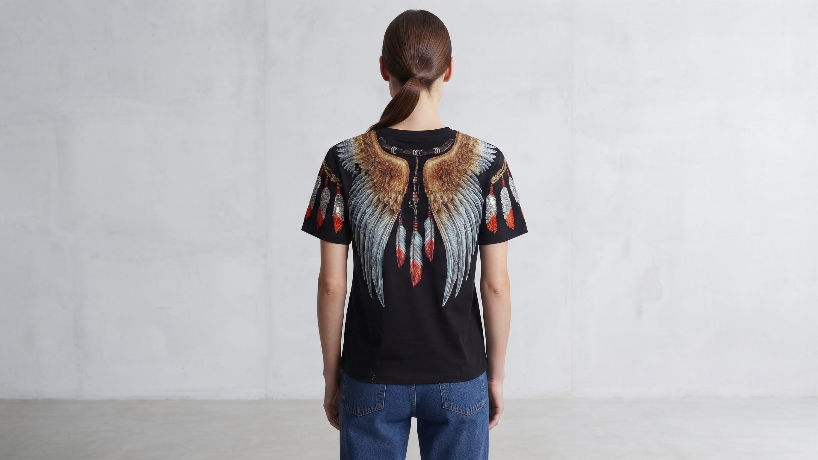Black Winged Eagle Embellished T-Shirt – Image 2