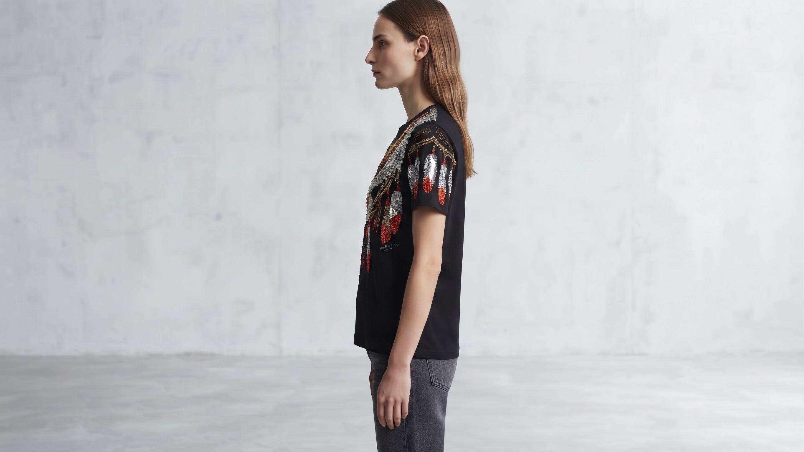 Black Winged Eagle Embellished T-Shirt – Image 3