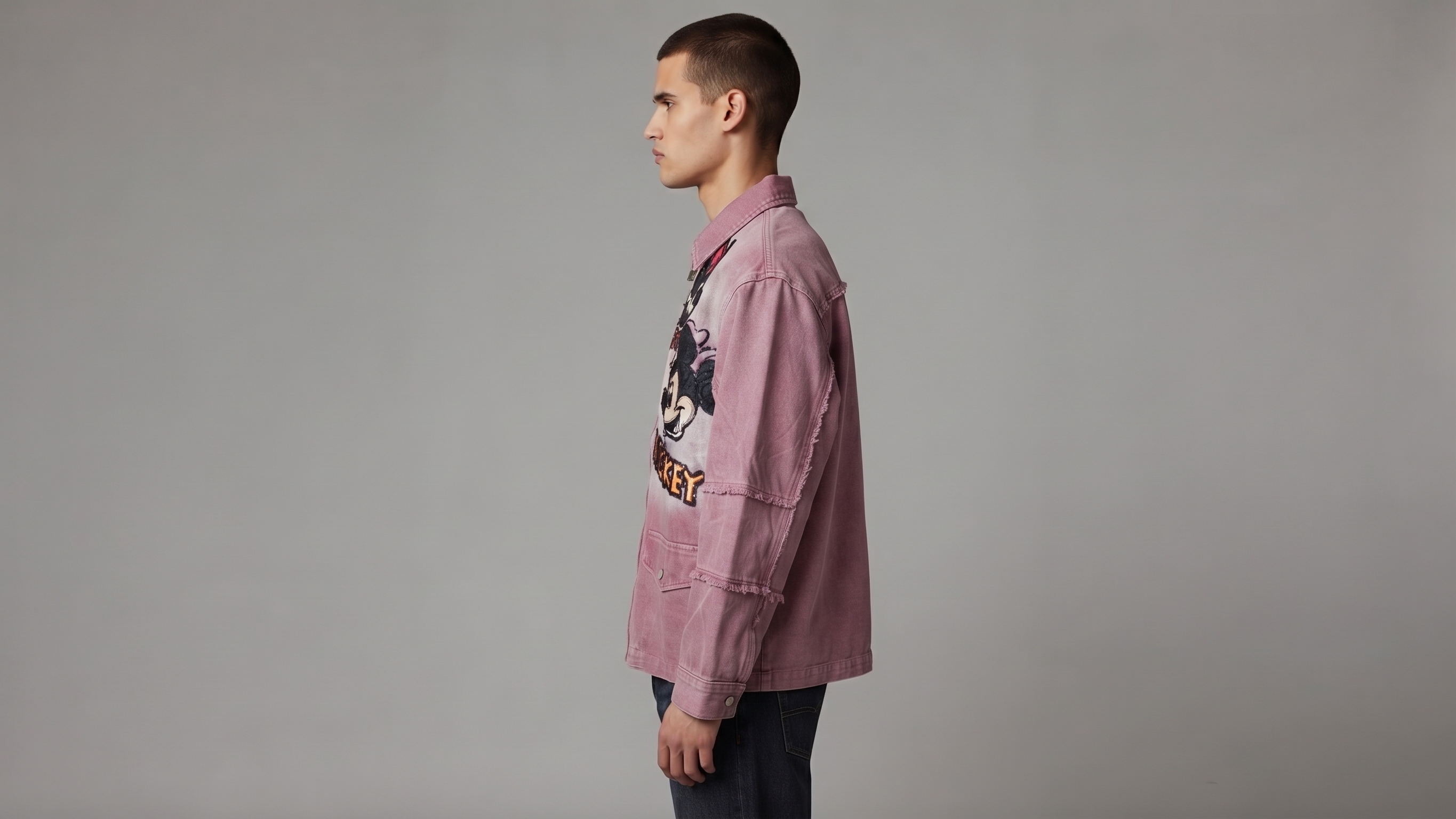 Dusty Pink Mickey Graphic Denim Jacket – Image 3