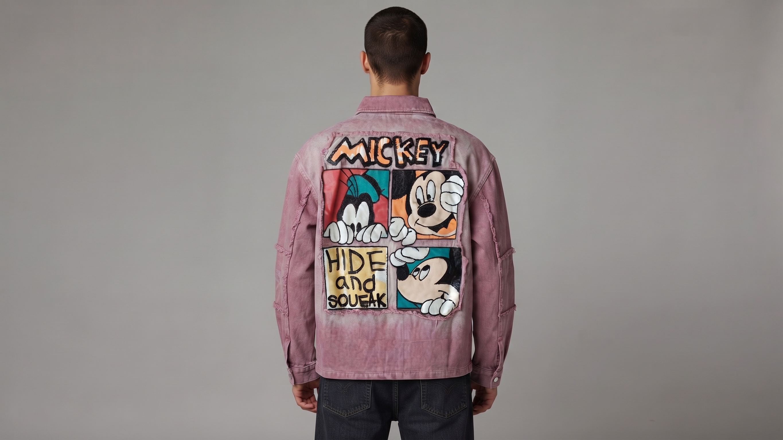 Dusty Pink Mickey Graphic Denim Jacket – Image 2