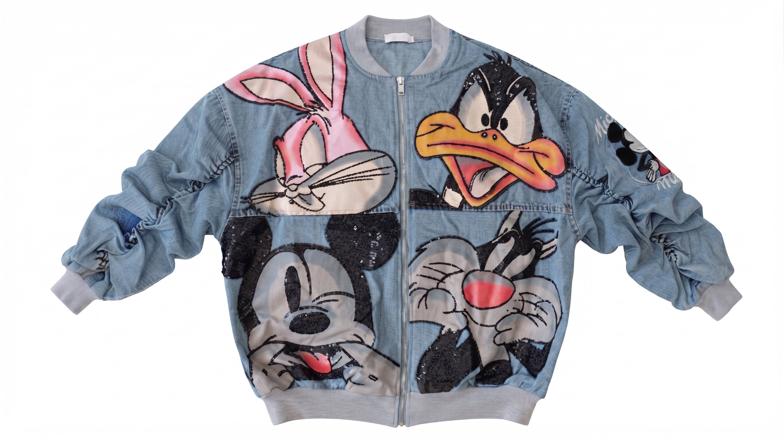 Light Blue Looney Tunes Sequin Bomber Jacket – Image 4