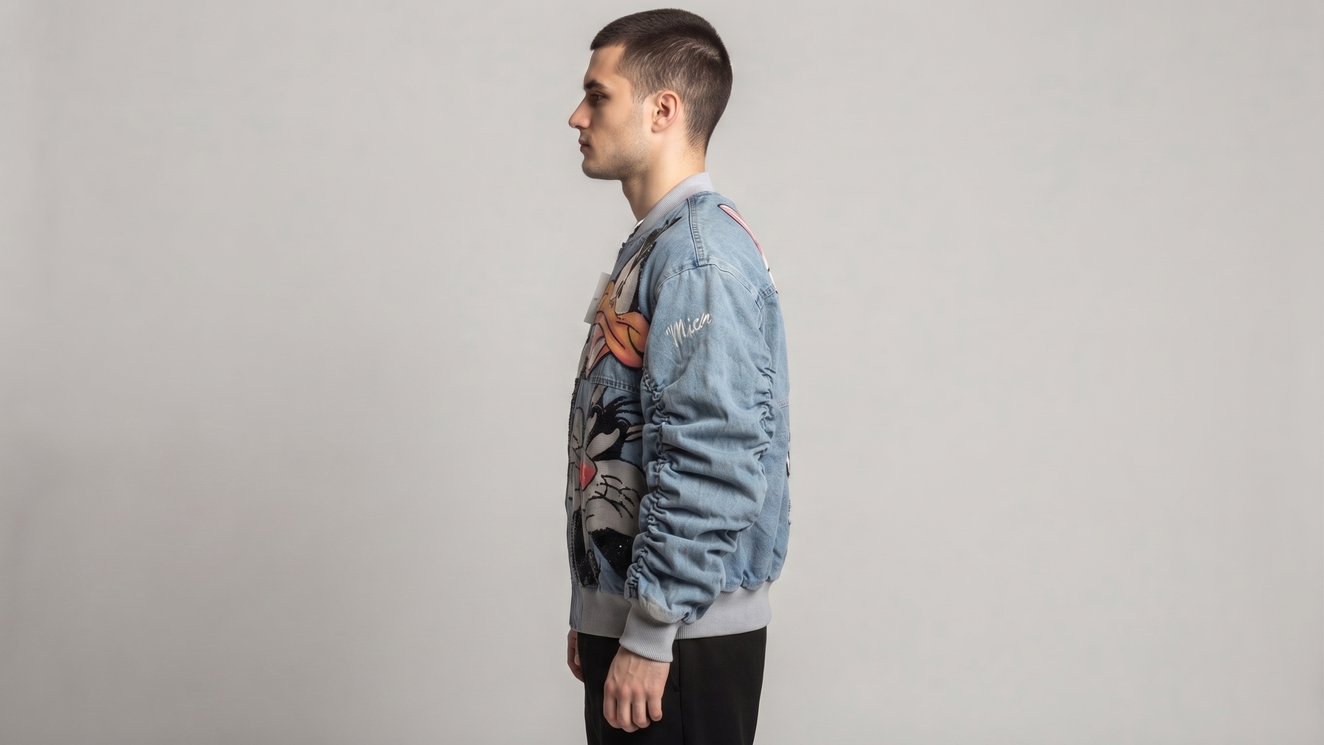 Light Blue Looney Tunes Sequin Bomber Jacket – Image 3