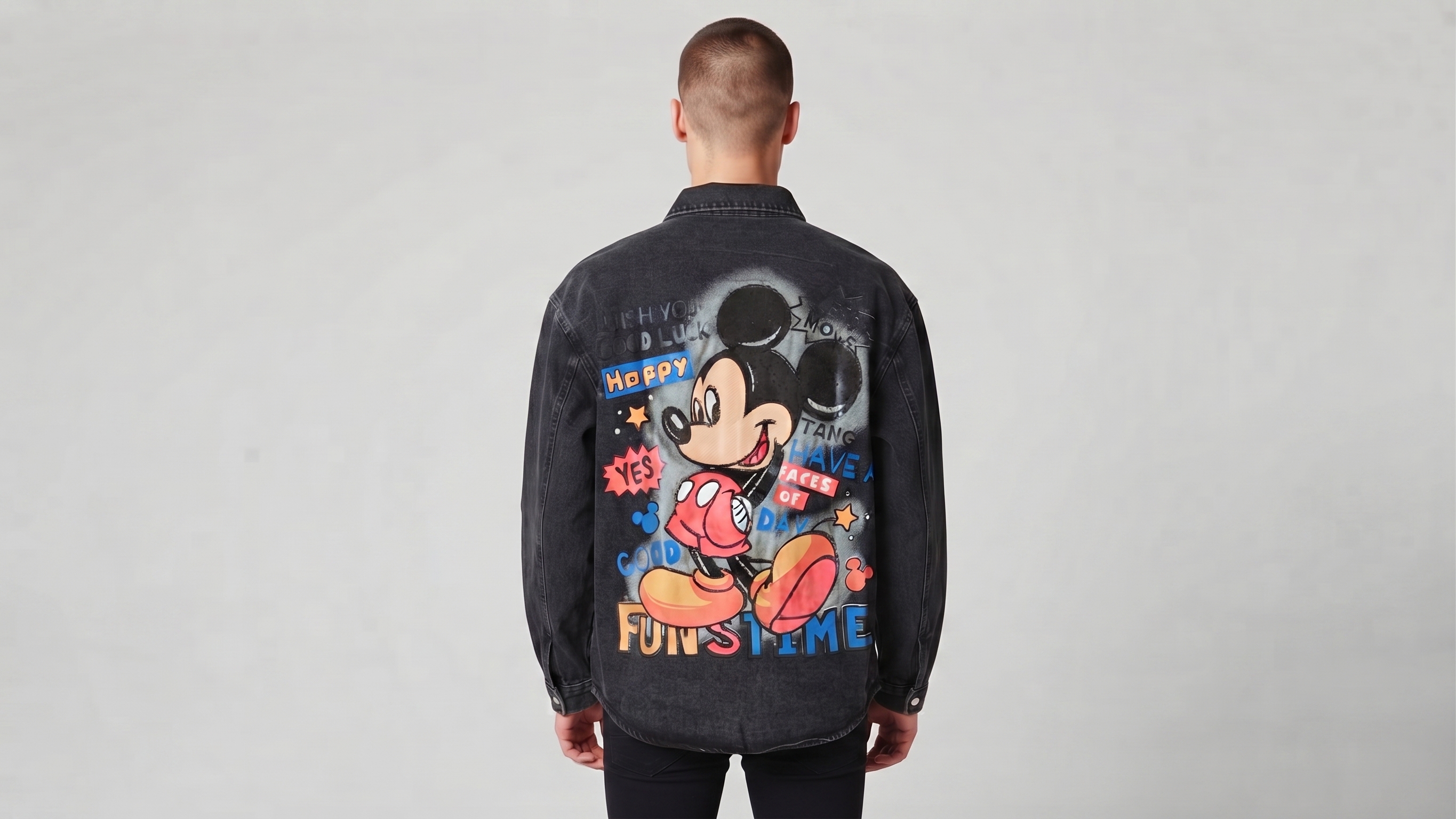 Charcoal Mickey Graphic Denim Jacket – Image 2