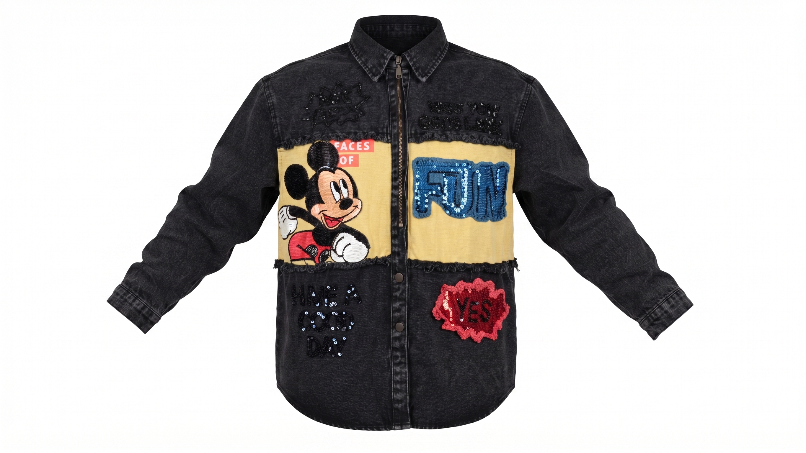 Charcoal Mickey Graphic Denim Jacket – Image 4