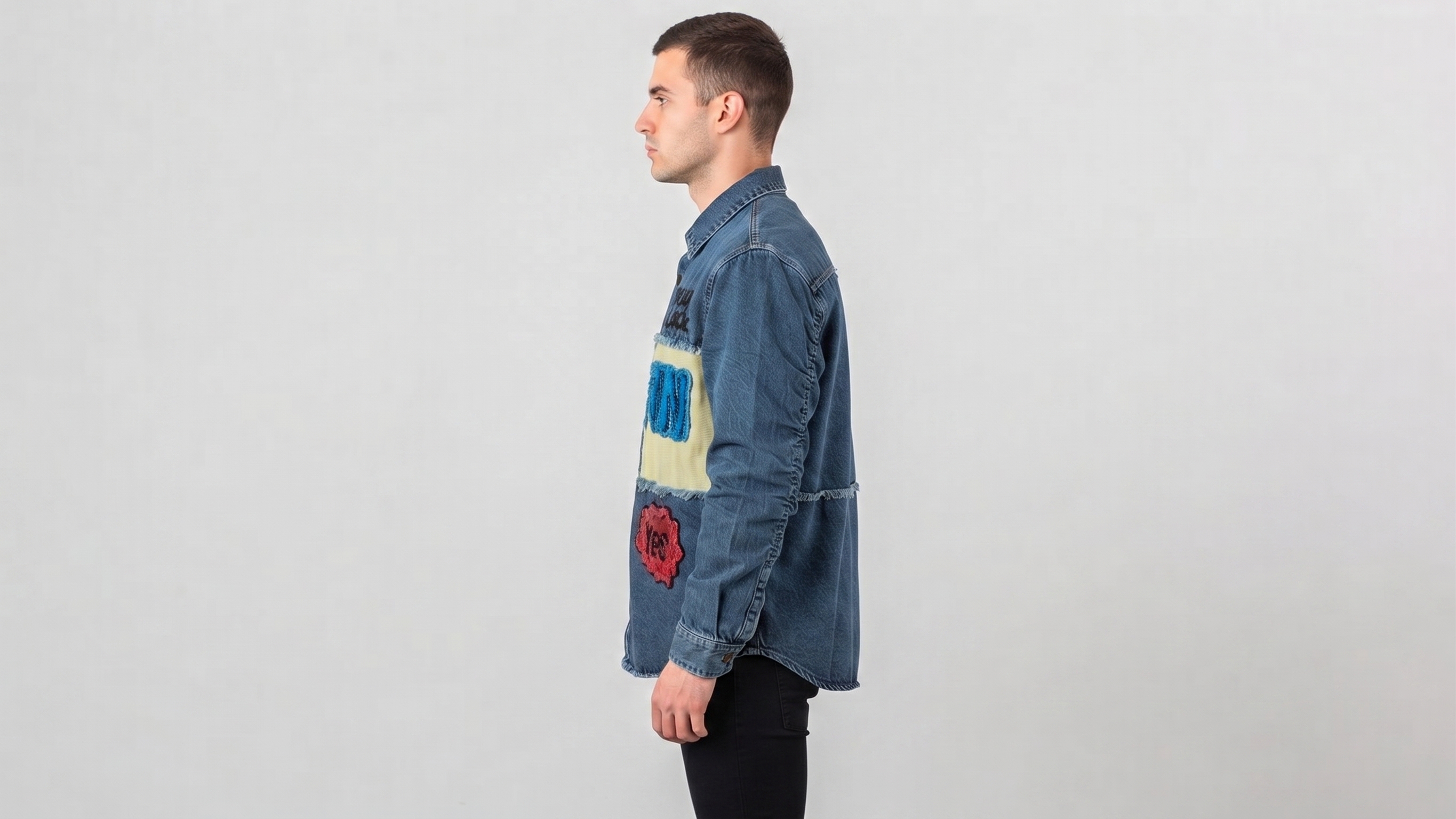 Blue Mickey Graphic Patchwork Denim Shirt Jacket – Image 3