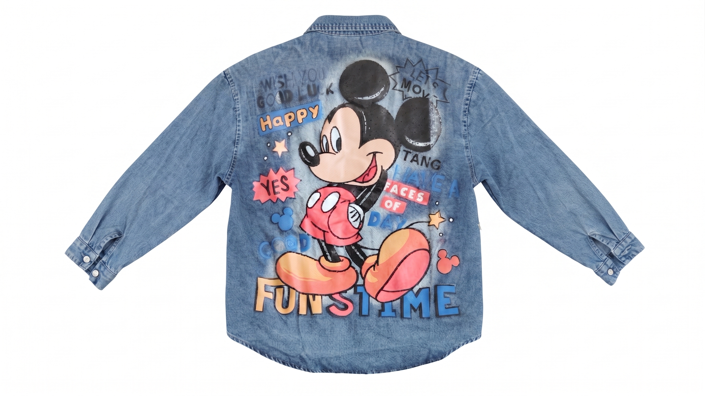 Blue Mickey Graphic Patchwork Denim Shirt Jacket – Image 4