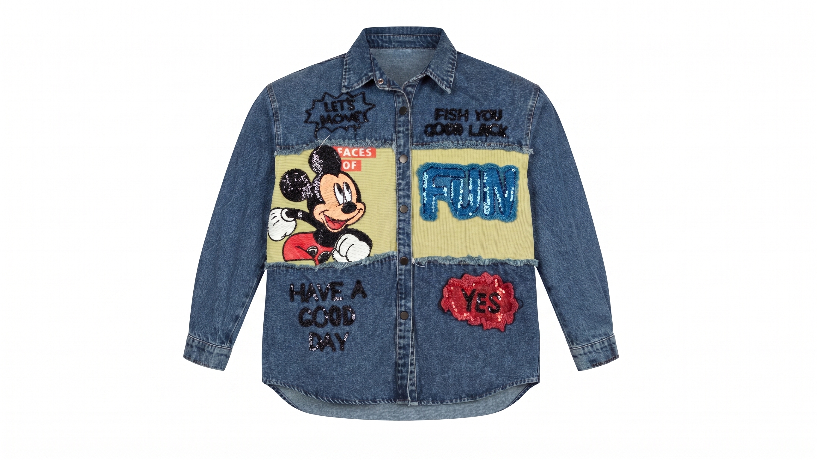 Blue Mickey Graphic Patchwork Denim Shirt Jacket – Image 5