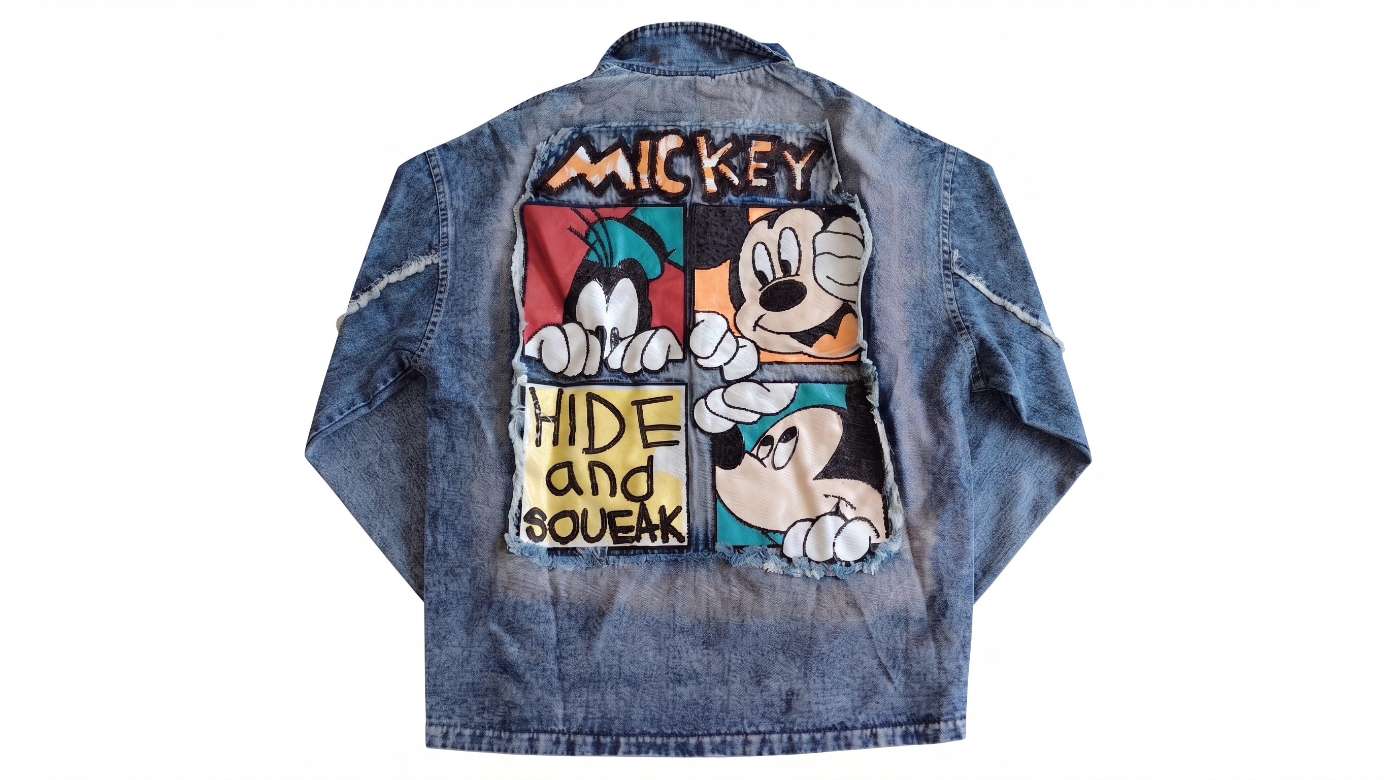 Light Blue Mickey Graphic Distressed Denim Jacket – Image 5