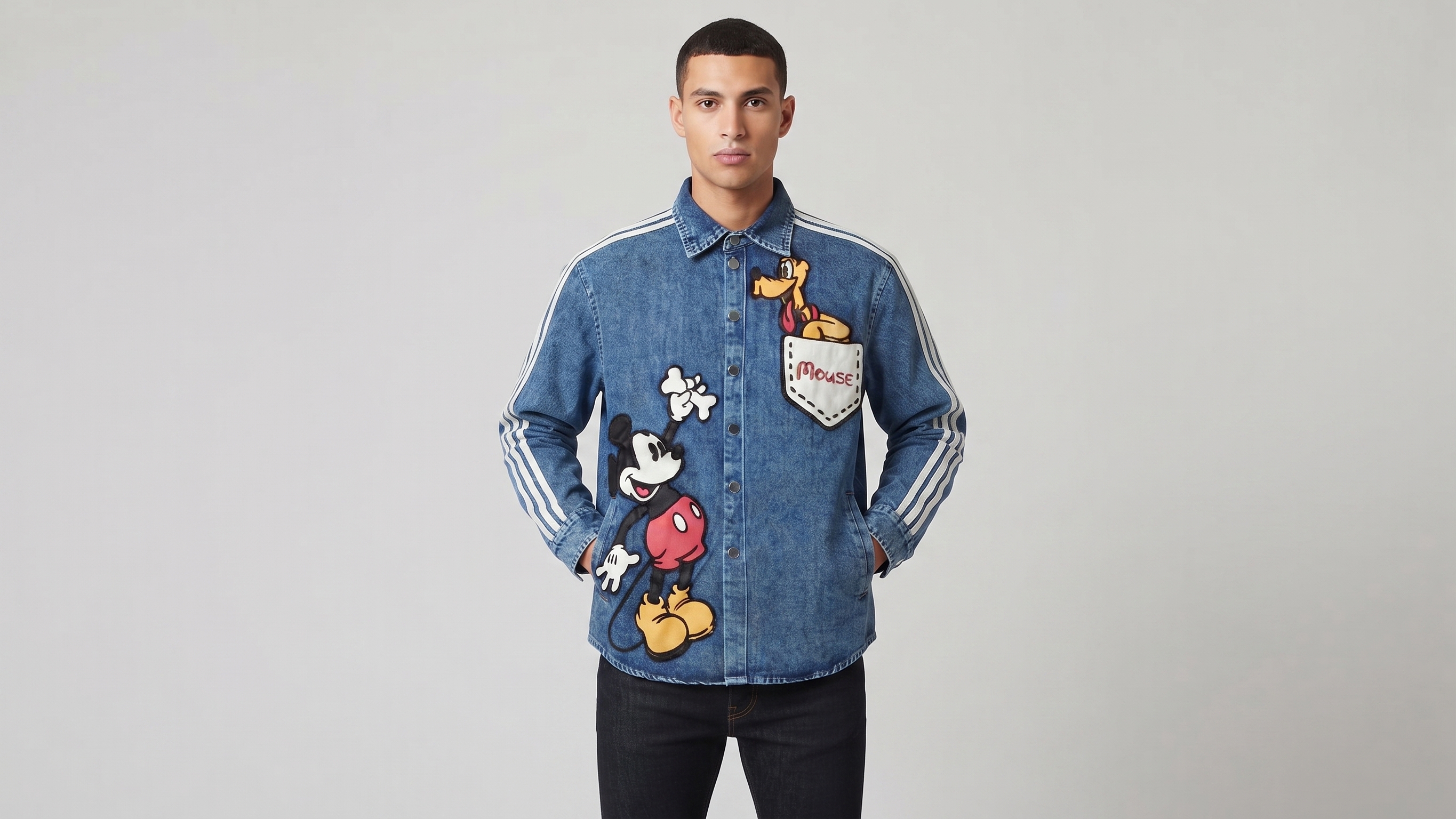 Blue Mickey Mouse Graphic Denim Shirt Jacket – Image 1