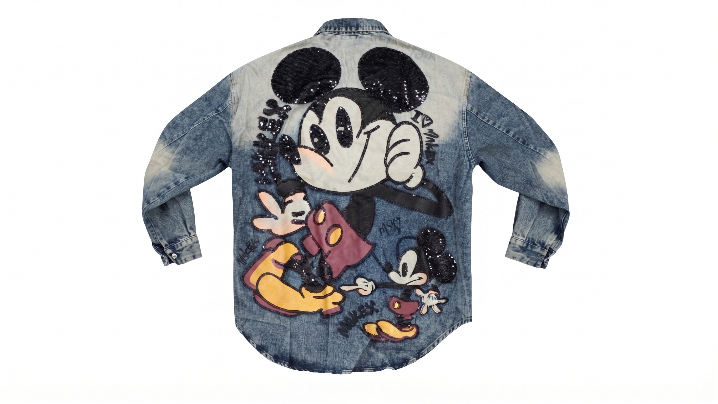 Blue Mickey Mouse Graphic Stripe Denim Shirt Jacket – Image 4