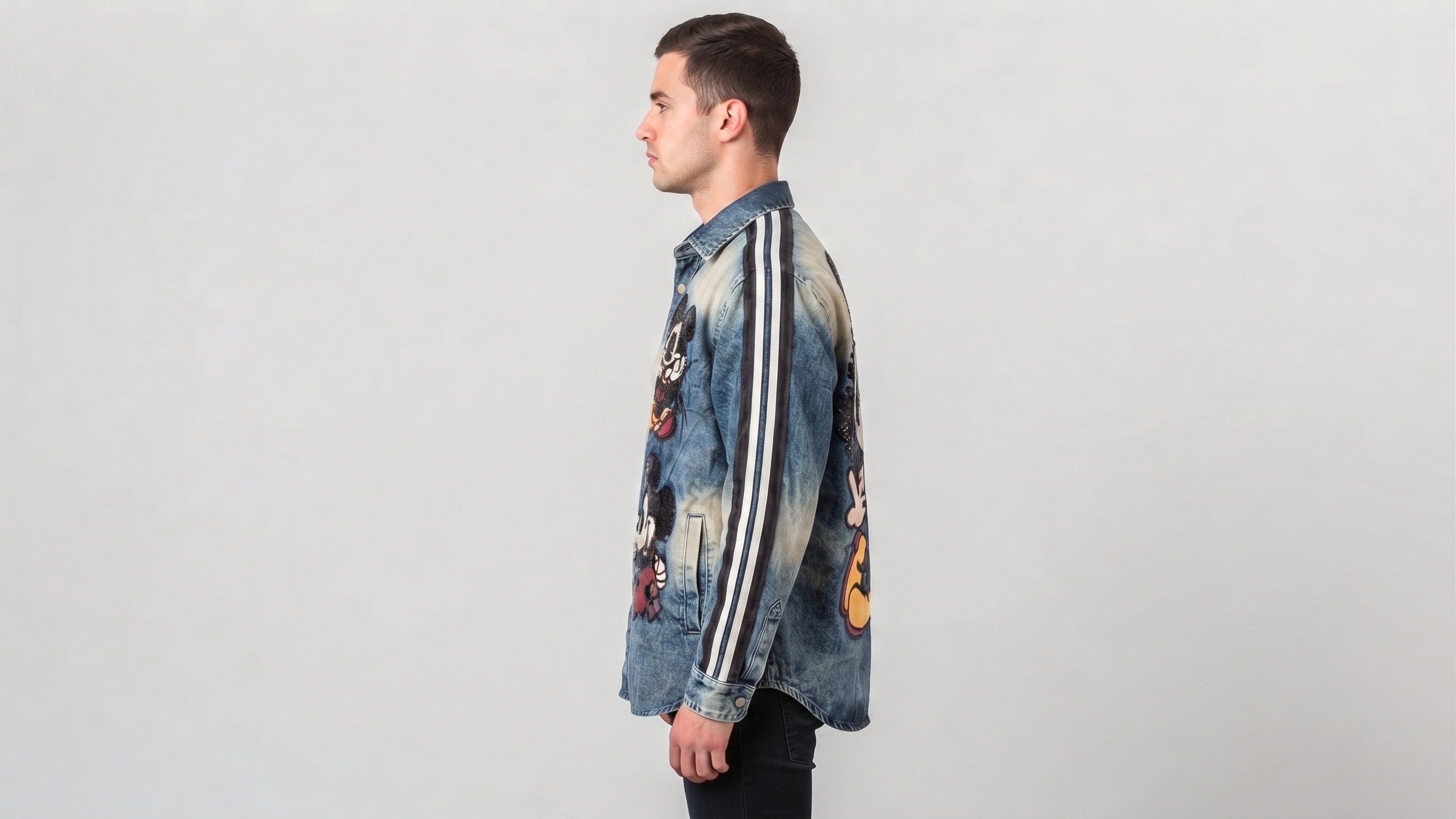 Blue Mickey Mouse Graphic Stripe Denim Shirt Jacket – Image 3