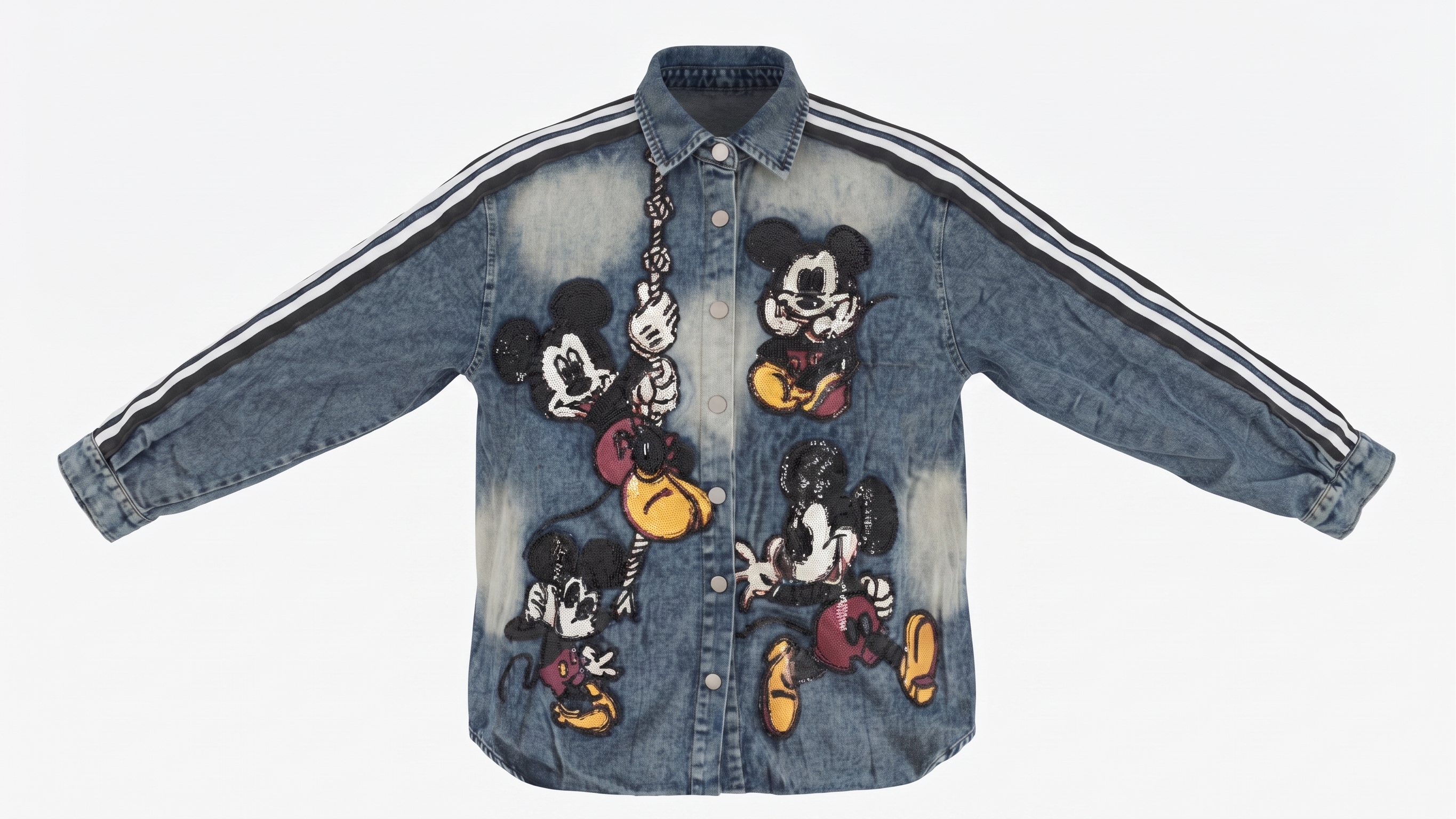 Blue Mickey Mouse Graphic Stripe Denim Shirt Jacket – Image 5