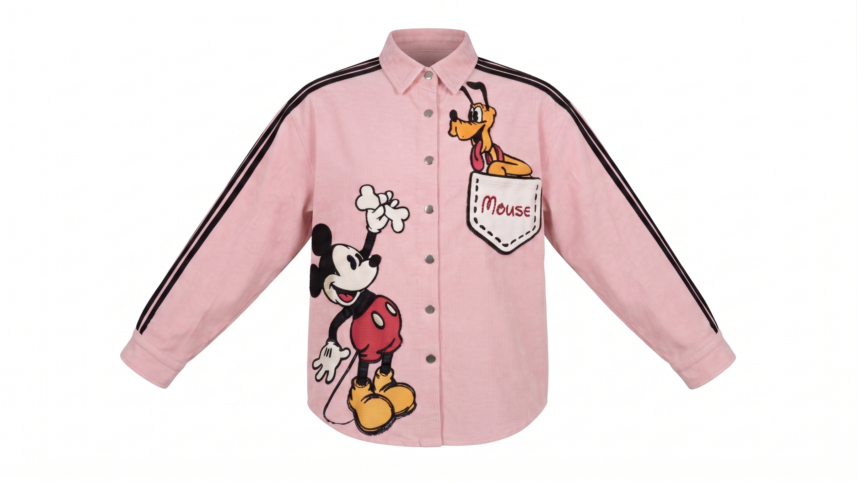 Blush Pink Mickey Mouse Graphic Stripe Shirt Jacket – Image 4