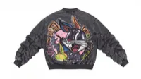 Charcoal Grey Looney Tunes Ruched Sleeve Bomber Jacket – Image 4