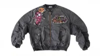 Charcoal Grey Looney Tunes Ruched Sleeve Bomber Jacket – Image 5