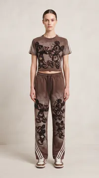 Brown Mickey Mouse Graphic Embroidered Tracksuit Set – Image 1