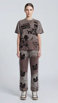 Brown Mickey Mouse Embroidered Tracksuit Set – Image 1
