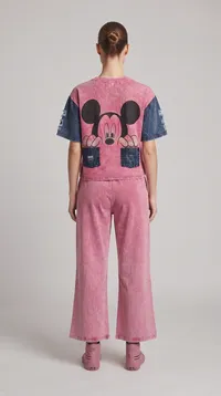 Pink Mickey Denim Panel Wide Leg Set – Image 2