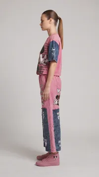 Pink Mickey Denim Panel Wide Leg Set – Image 3