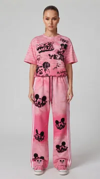 Pink Mickey Gradient Embroidery Wide Leg Set – Image 1