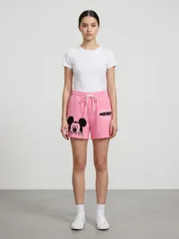 Pink Mickey Embroidered Lounge Shorts – Image 1