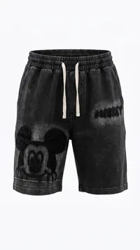 Black Mickey Embroidered Lounge Shorts – Image 4