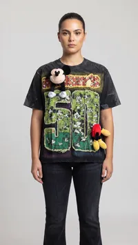 Black Mickey Patch Graphic Oversized T-Shirt – Image 1