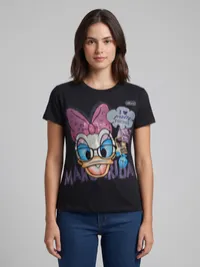 Black Daisy Duck Graphic Cartoon T-Shirt – Image 1