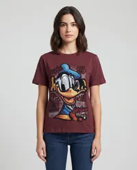 Maroon Donald Duck Graphic Streetwear T-Shirt – Image 1