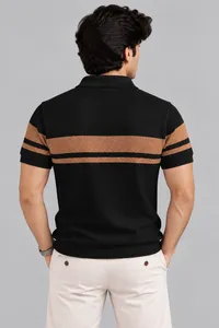 Black & Copper Textured Contrast Polo Shirt – Image 2