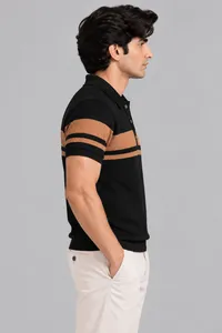 Black & Copper Textured Contrast Polo Shirt – Image 3