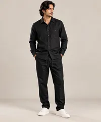 Black Minimal Textured Cotton Button-Up Shirt & Pants – Image 1