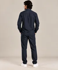 Navy Textured Mandarin Collar Shirt & Pants – Image 2