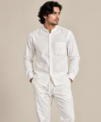 Ivory Minimal Linen Mandarin Collar Shirt & Pants – Image 1