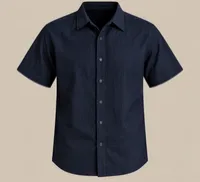 Midnight Navy Textured Short Sleeve Shirt & Shorts Set – Image 4