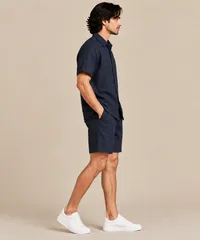 Midnight Navy Textured Short Sleeve Shirt & Shorts Set – Image 3