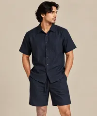 Midnight Navy Textured Short Sleeve Shirt & Shorts Set – Image 1