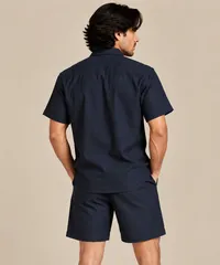 Midnight Navy Textured Short Sleeve Shirt & Shorts Set – Image 2