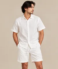 Ivory Textured Linen Short Sleeve Shirt – Image 1