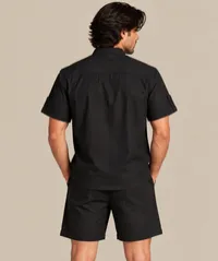 Black Textured Mandarin Collar Short Sleeve Shirt – Image 2