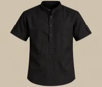 Black Textured Mandarin Collar Short Sleeve Shirt – Image 4