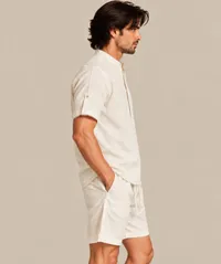 Ivory Mandarin Collar Shirt & Shorts Set – Image 3