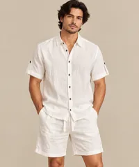Ivory Short Sleeve Button-Up Shirt – Image 1