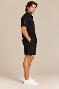Black Linen Short Sleeve Shirt & Shorts Set – Image 3