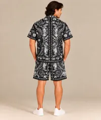 Black & White Bandana Paisley Print Short Sleeve Shirt – Image 2