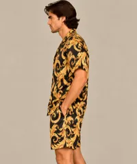 Black Gold Baroque Print Short Sleeve Shirt – Image 3