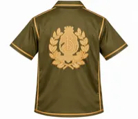 Olive Green Luxury Crest Embroidered Short Sleeve Shirt – Image 5