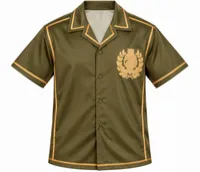 Olive Green Luxury Crest Embroidered Short Sleeve Shirt – Image 4