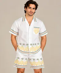 White Heritage Pattern Embroidered Short Sleeve Shirt – Image 1