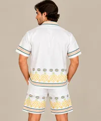 White Heritage Pattern Embroidered Short Sleeve Shirt – Image 2